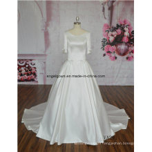 Pretty Satin Round Neck Back A Line Straps Wedding Dress